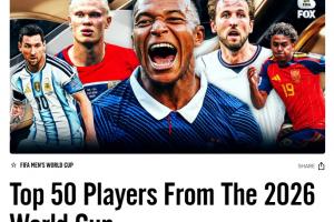福克斯评世界杯TOP50球星：梅西位居榜首、姆巴佩排名第二、罗德里位列第七，C罗未上榜